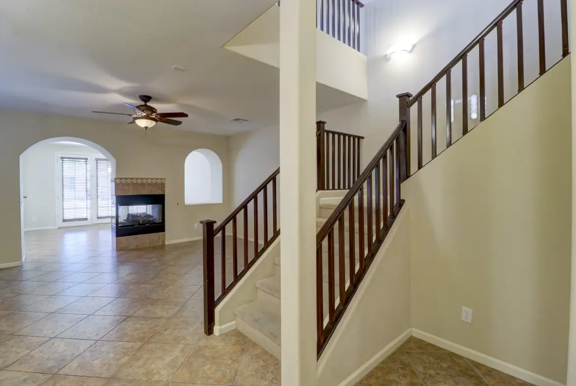 Living room fireplace at 15359 W Columbine Dr in Surprise, Arizona.