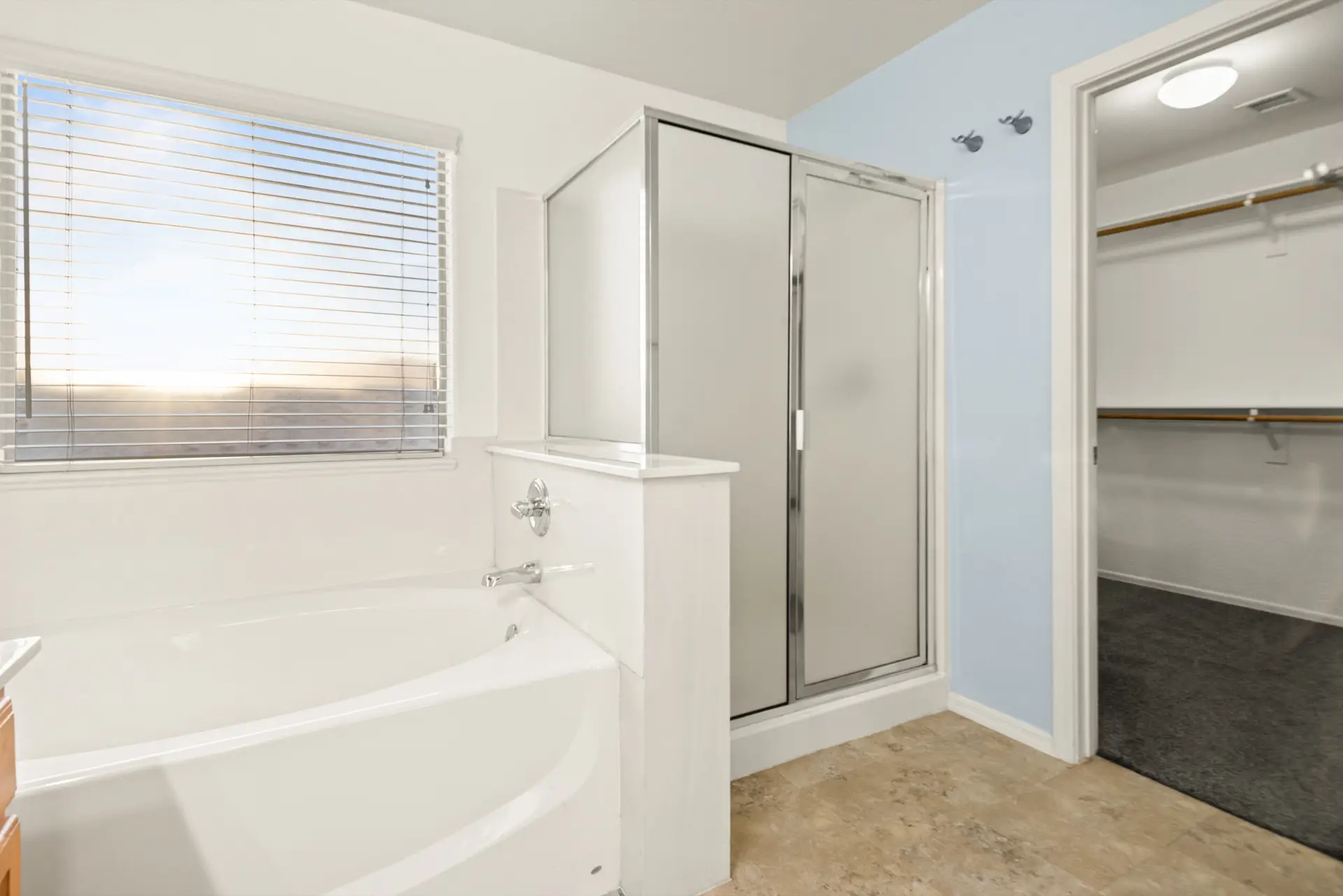 16 Primary tub and shower | 14772 W Riviera Dr Primary tub and shower at 14772 W Riviera Dr in Surprise, Arizona.