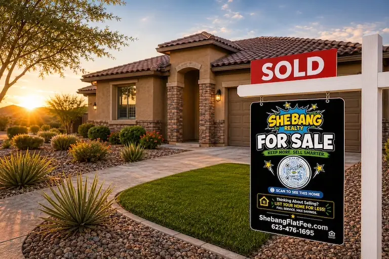 Shebang Realty sign outside a home in Surprise, Arizona